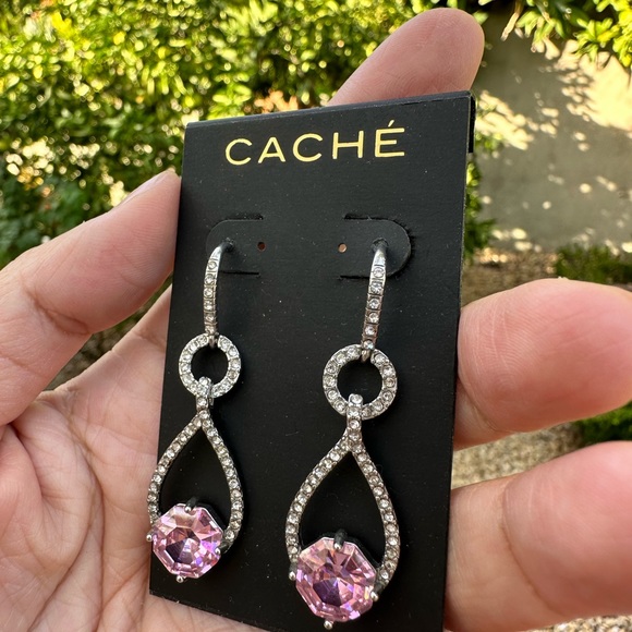 Cache Rhinestone Clear/Pink Earrings - Picture 3 of 4